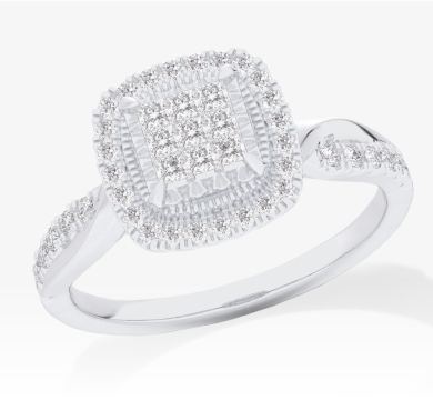Adore Princess-Cut Multi-Diamond Cushion Halo Engagement Ring 1/2 ct tw 14K White Gold