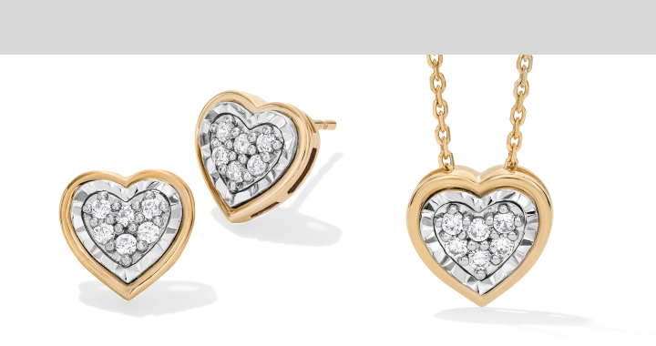 Multi-Diamond Heart-Shaped Necklace & Earrings Gift Set 1/4 ct tw 10K Yellow Gold