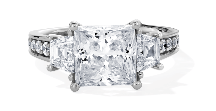 Memories Moments Magic Princess & Trapezoid-Cut Lab-Grown Diamond Engagement Ring 3-3/4 ct tw 14K White Gold
