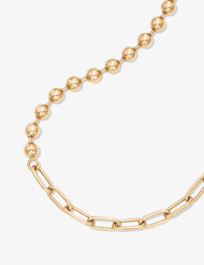 Bead & Paperclip Chain Half-and-Half Necklace 24K Yellow Gold Vermeil Sterling Silver 18
