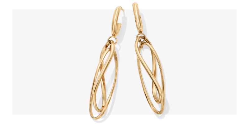 Double Oval Drop Earrings 14K Yellow Gold