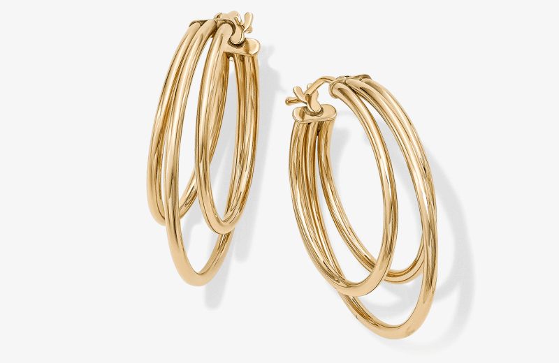 Three-Row Split Hoop Earrings 14K Yellow Gold