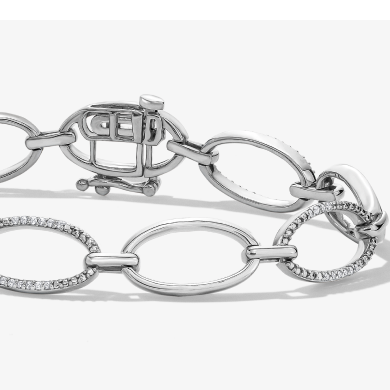 Diamond Oval Link Bracelet 1/4 ct tw Sterling Silver 7
