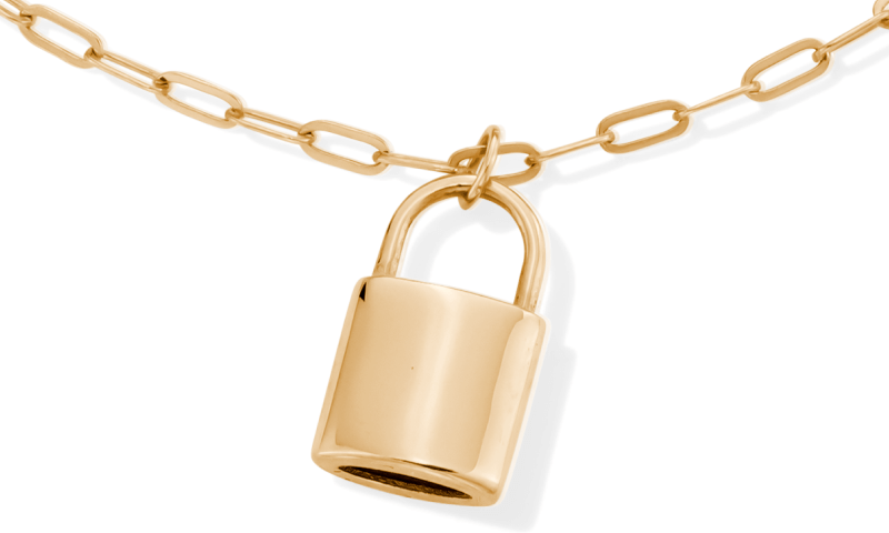 Lock Paperclip Chain Necklace 10K Yellow Gold 18