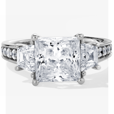 Memories Moments Magic Princess & Trapezoid-Cut Lab-Grown Diamond Engagement Ring 3-3/4 ct tw 14K White Gold