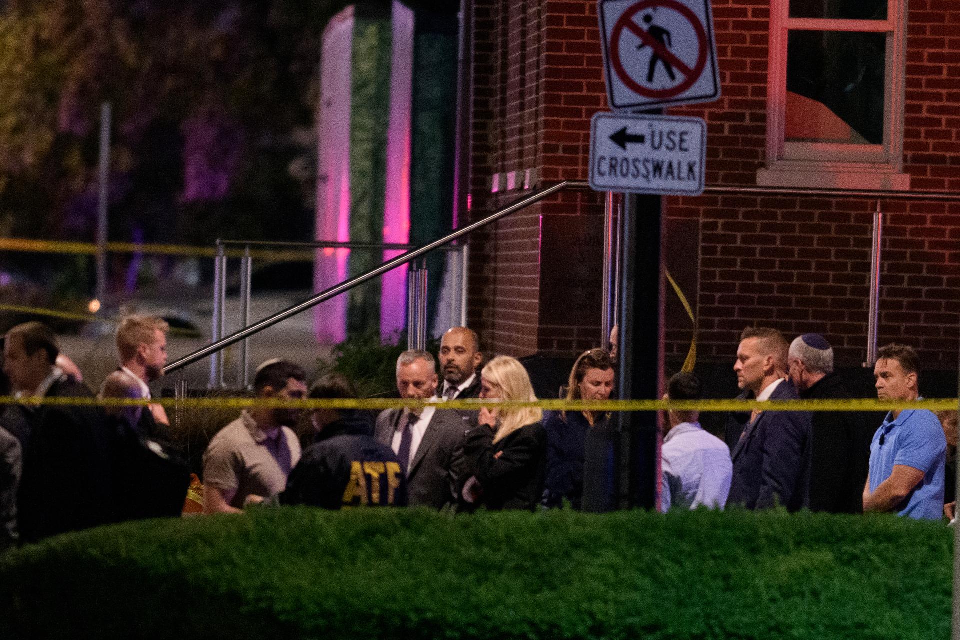 Attorney General Pam Bondi and law enforcement at the scene after two staff members of the Israeli Embassy in Washington were shot and killed outside the Capital Jewish Museum, Thursday.