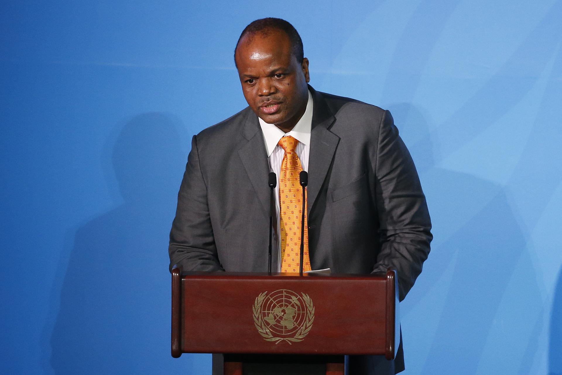 Eswatini's King Mswati III addresses the Climate Action Summit at the U.N. headquarters in 2019.