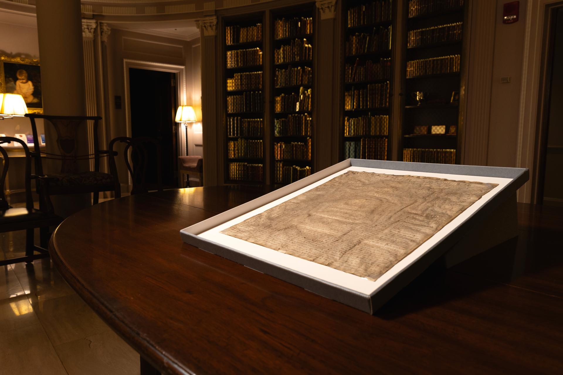 A rare copy of the Magna Carta from 1300 at Harvard Law School in Cambridge, Mass.