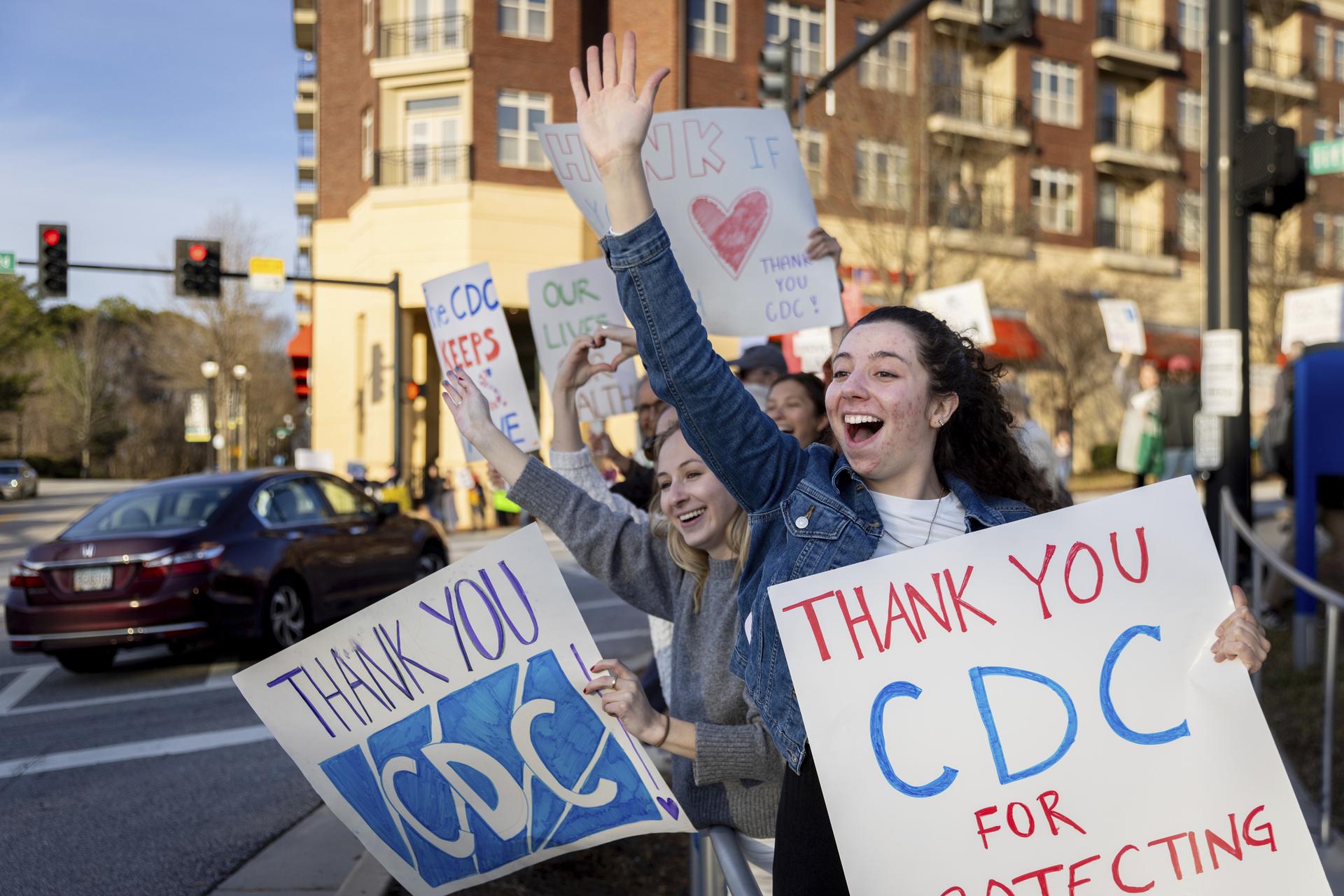 Supporters of Centers for Disease Control and Prevention employees protest CDC layoffs, in Atlanta,.