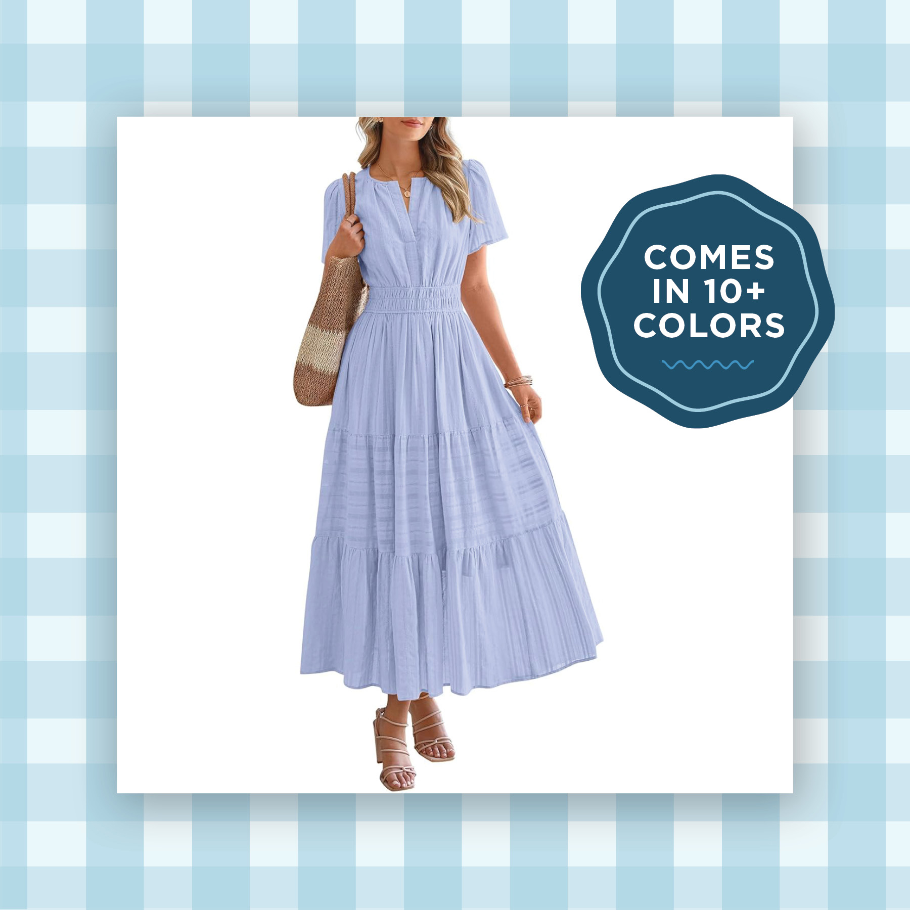 long flowy blue gingham summer dress