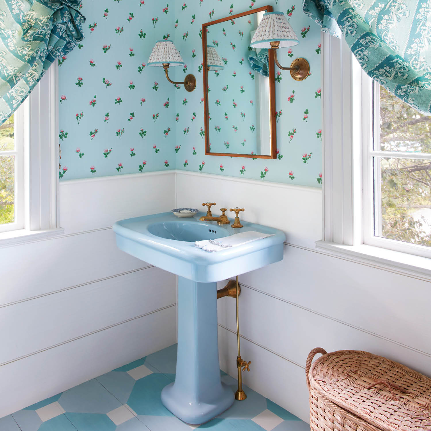 pastel blue retro inspired bathroom