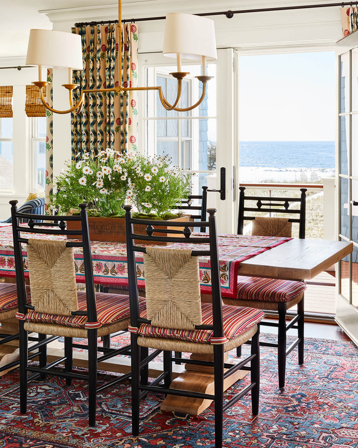 charming dining room with coastal view