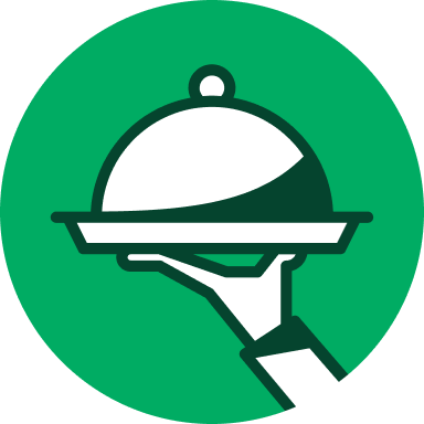illustration of a hand carrying a cloche on a round green background