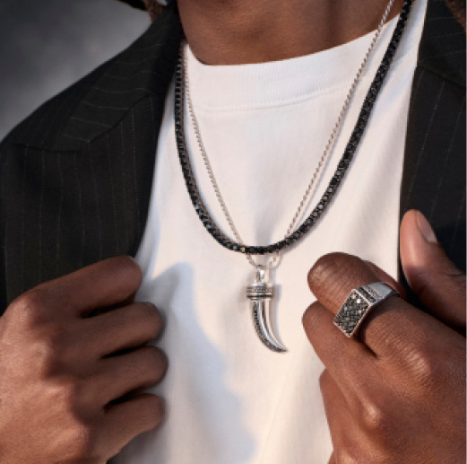 silver horn necklace with black stone tennis necklace