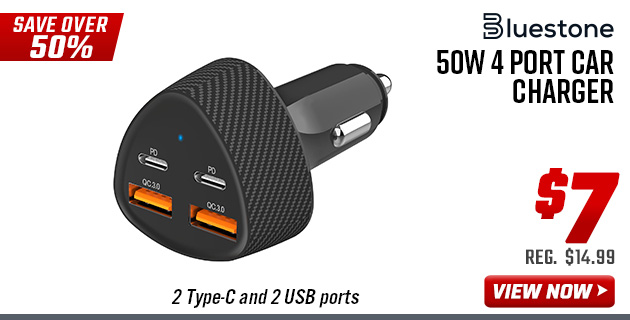 Bluestone 50W 4 Port Car Charger