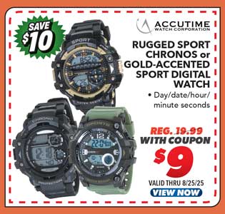 Accutime Rugged Sport Chrono or Gold Accented Sport Digital Watch