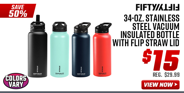 Fifty Fifty 34-oz. Stainless Steel Vacuum Insulated Bottle with Flip Straw Lid