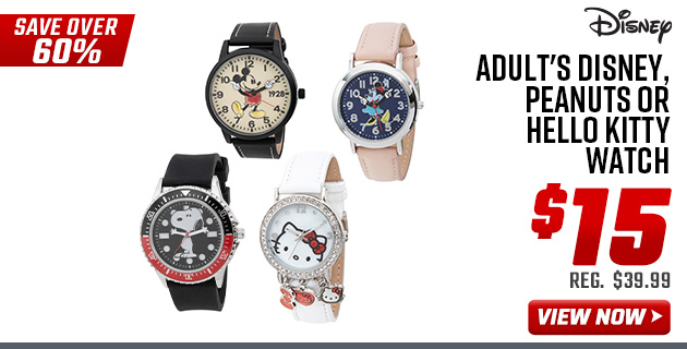 Adult's Disney, Peanuts or Hello Kitty Watch Adult's Disney, Peanuts or Hello Kitty Watch