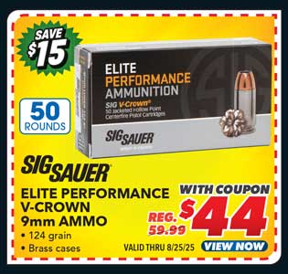 Sig Sauer Elite Performance V-Crown 9mm Ammunition - 50 Rounds