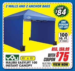 Yoli Malibu EasyLift 100 10' x 10' Straight Leg Instant Canopy Value Pack
