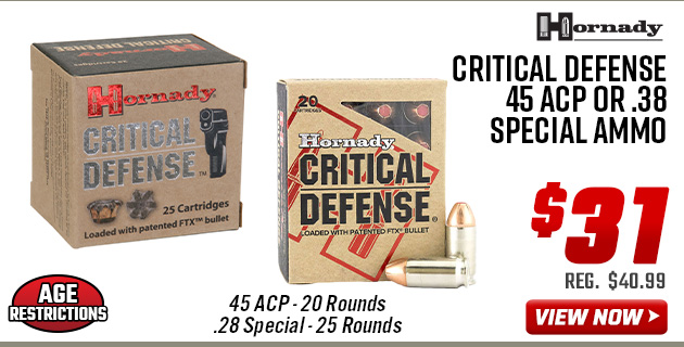 Hornady Critical Defense 45 ACP or .38 Special Ammo