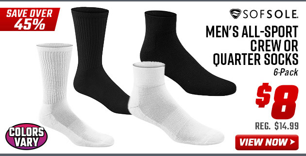 Sof Sole Men's All-Sport Crew or Quarter Socks