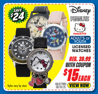Disney, Peanuts or Hello Kitty Licensed Watch
