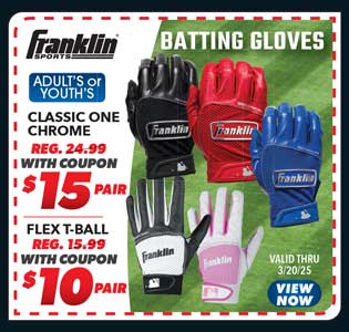 Franklin Flex T-Ball, MLB Classic One Chrome Youth or Classic One Chrome Adult Batting Gloves