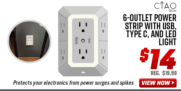 Ciao Tech 6-Outlet Power Strip with USB, Type C, and LED Light
