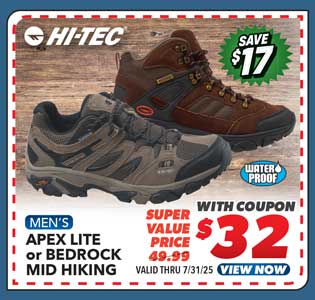 Hi-Tec Apex Lite or Bedrock Mid Men's Waterproof Hiking Shoes