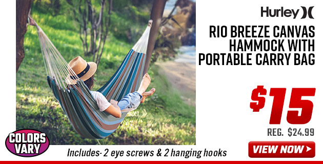 Hurley Rio Breeze Canvas Hammock with Portable Carry Bag