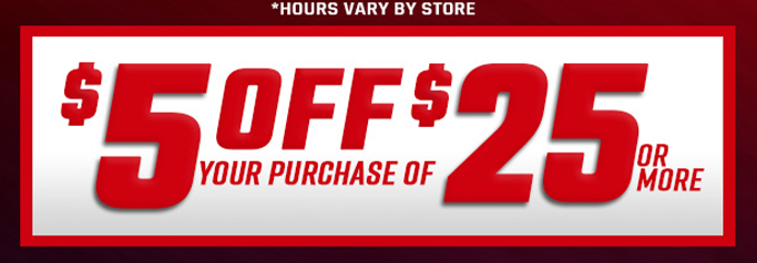 $5 off $25. Exclusions apply. Use code E250720