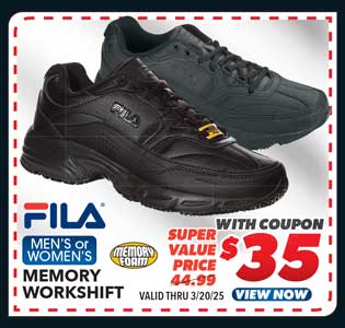 FILA Men's or Women's Memory Workshift Men's Service Shoes