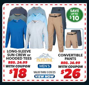 Pacific Trail Men's Performance Long-Sleeve Sun Protection Tee, Hooded Tee or Convertible Pants