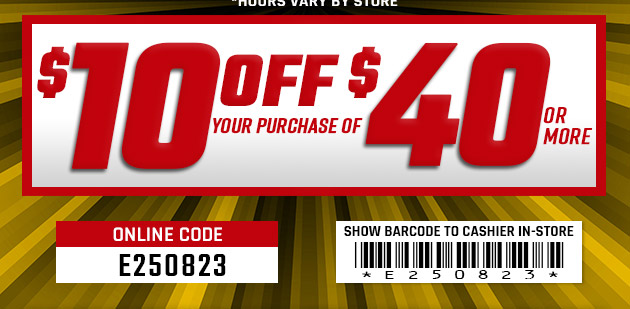 $10 off $40. Exclusions apply. Use code E250823