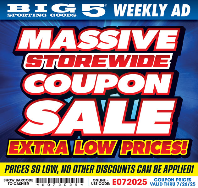 Big 5 Sporting Goods Weekly Ad. Code E072025
