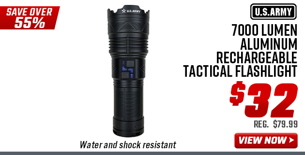 U.S. Army 7000 Lumen Aluminum Rechargeable Tactical Flashlight