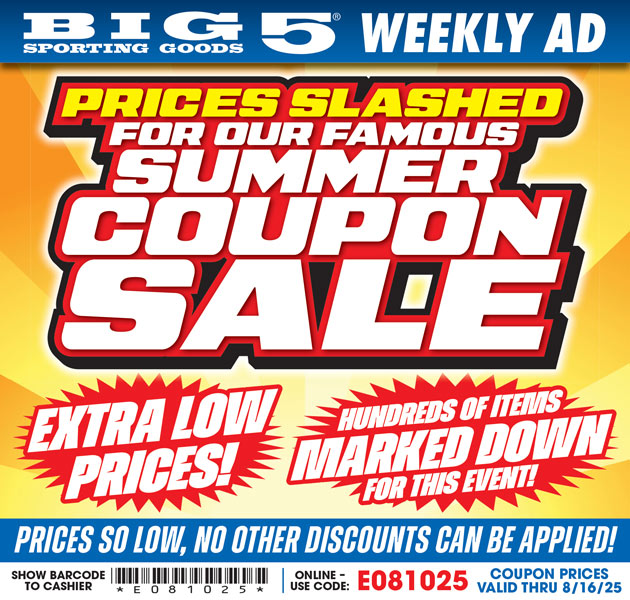 Big 5 Sporting Goods Weekly Ad. Code E081025
