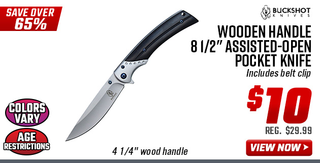 Buckshot Wooden Handle 8 1/2 Assisted-Open Pocket Knife