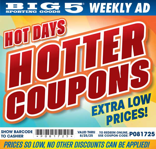 Big 5 Sporting Goods Weekly Ad. Code P081725