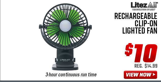 LitezAll Rechargeable Clip-On Lighted Fan