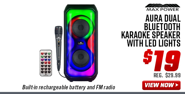 Max Power Aura Dual Bluetooth Karaoke Speaker with LED Lights