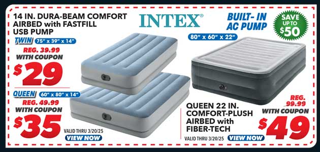 Intex 14'' Dura-Beam Comfort Airbed with Fastfill USB Pump or Comfort-Plush Airbed with Fiber-Tech