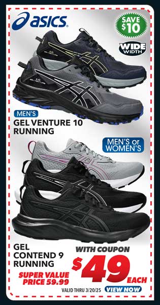 ASICS Gel-Venture 10 Men's, Gel-Venture 9 Men's, Gel-Venture 9 Women's, Contend 9 Men's or Contend 9 Women's Running Shoes