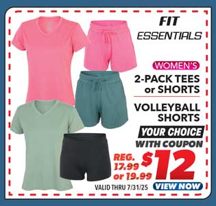 Fit Essentials Women's 2-Pack Tee or Shorts or Volleyball Shorts 