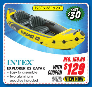 Intex Explorer K2 Inflatable Kayak with 2 Aluminum Oars and Pump - 2-Person
