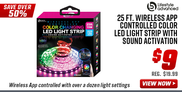 Lifestyle Advanced 25 Ft. Wireless App Controlled Color LED Light Strip with Sound Activation Lifestyle Advanced 25 Ft. Wireless App Controlled Color LED Light Strip with Sound Activation