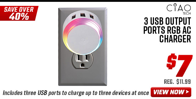 CIAO TECH 3 USB Output Ports RGB AC Charger