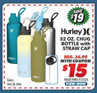 Hurley 32 oz. Stainless Steel Bottle with Chug & Straw Caps