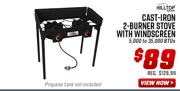 Hilltop Gear Cast-Iron 2-Burner Stove with Windscreen